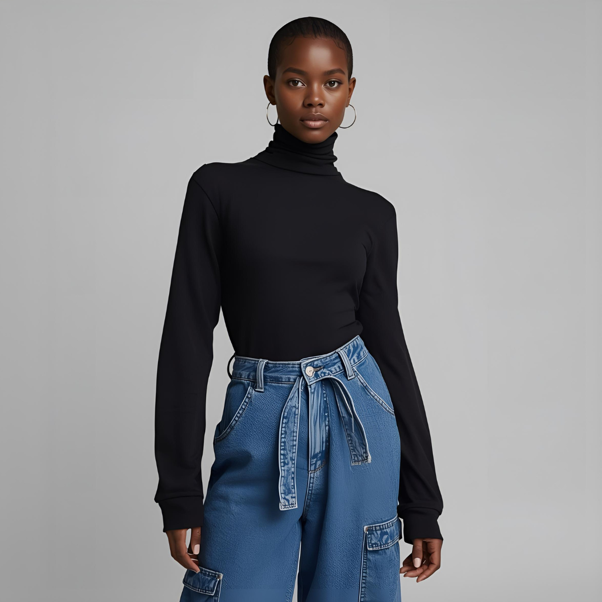 VELARIA | Black Casual Modern Long-Sleeve Turtleneck